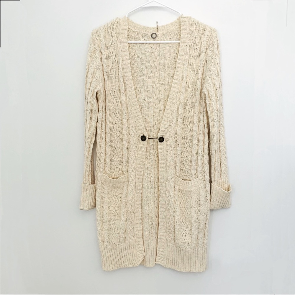 One Girl Who Ivory Knit Cardigan Sweater Coat.